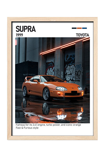 gxe.art Pictură cu poster cu cadru din lemn Toyota Supra MK4 – mașină sport i...