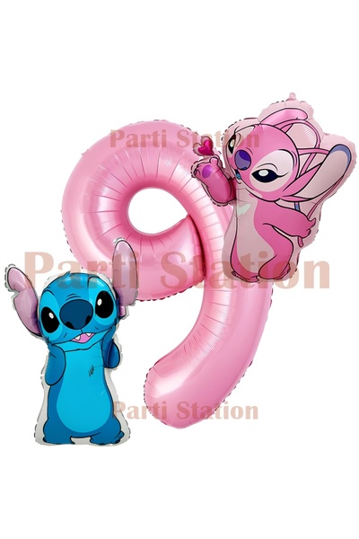 Parti Station Lilo Stitch and Angel Balloon Set 9 Years Old 3 Piece Pink Numb...