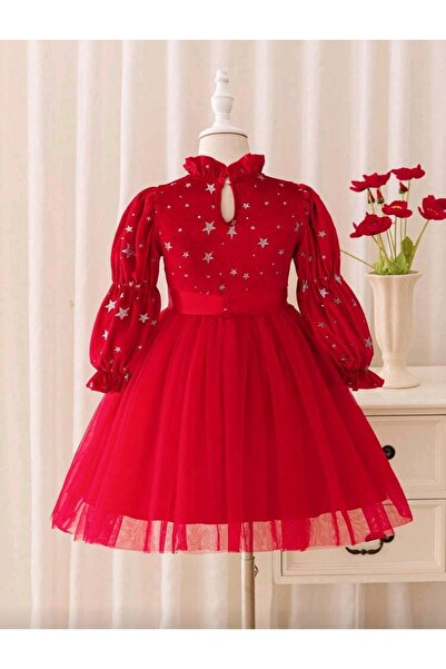 OEM Red dress with silver stars, 6 years, 116 cm