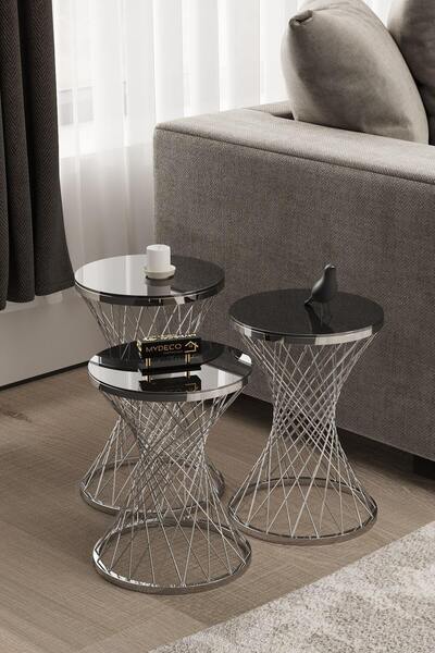 MYDECO Pota Zigon Sehpa Gümüş Kaplama Füme Ayna