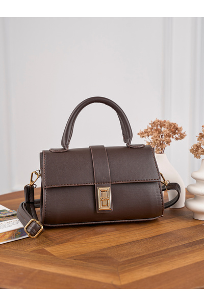 Rivina Lior Kadın Mini Kilit Detaylı Çapraz Askılı El Ve Omuz Çantası Kahverengi