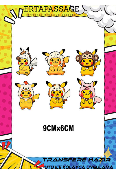 ErTaPassage pikachu DTF Transfer Baskı – Ütüyle Yapışan – Tişört İçin Kolay U...