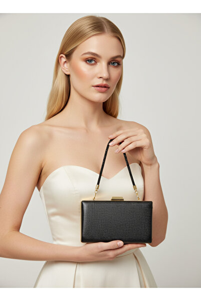 Biçanta Black Color Matte Anti-Scratch Leather Gold Detailed Wedding Engagement Graduation