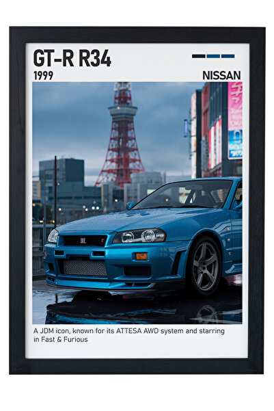 gxe.art Nissan R34 GT‑R Slika na drvenom posteru – Ikonični dizajn Skyline