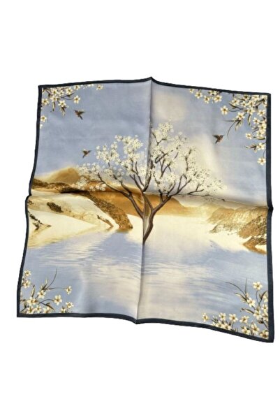 OMG Silk scarf, natural, 53x53cm, Flowering tree