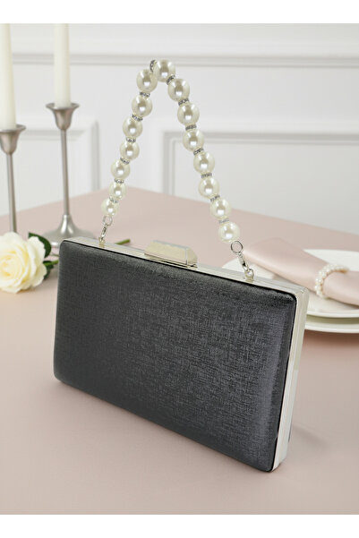 Biçanta Black Color Pearl Detailed Matte Anti-Scratch Leather Pearl Wedding Engagement Graduation