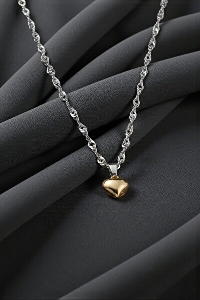 Lorivelle قلادة قلب ذهبية مع سلسلة فضية من الفولاذ المقاوم للصدأ الفاخر - تصم...