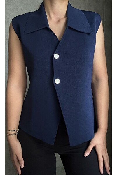 Aure Store Kadın V Yaka Çift Düğmeli Triko Yelek