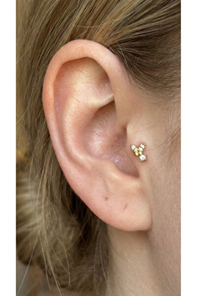 alysa jewelry Cerrahi Çelik zirkon taşlı kelebek Piercing conch Tragus heliks lobe