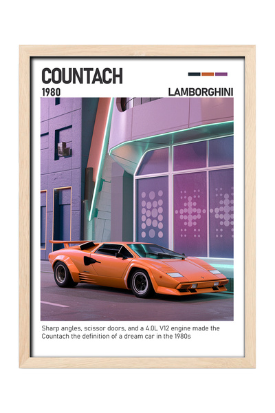 gxe.art Pictură cu poster cu cadru din lemn Lamborghini Countach – Supercar r...