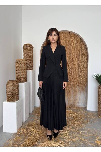 ETİKAFASHION Ceket Form Piliseli Elbise
