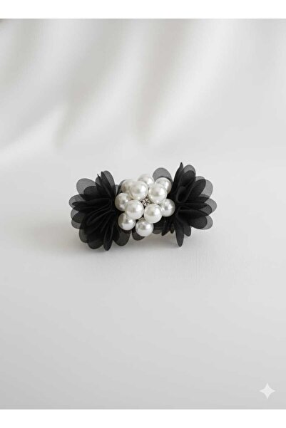 Esram Butik Pearl and Flower Clip Barrette - Black White Gray 3 Colors - Luxu...