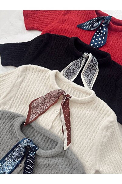 SERENDİA COLLECTİON Kadın Fularlı Saç Örgülü Hırka Siyah