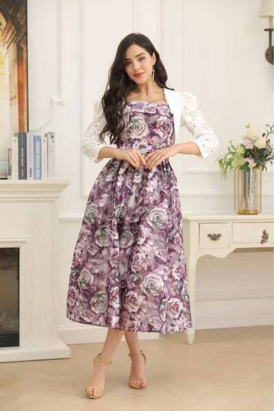 Alestefham فستان مشجر ميد بجاكت دانتيل فخم