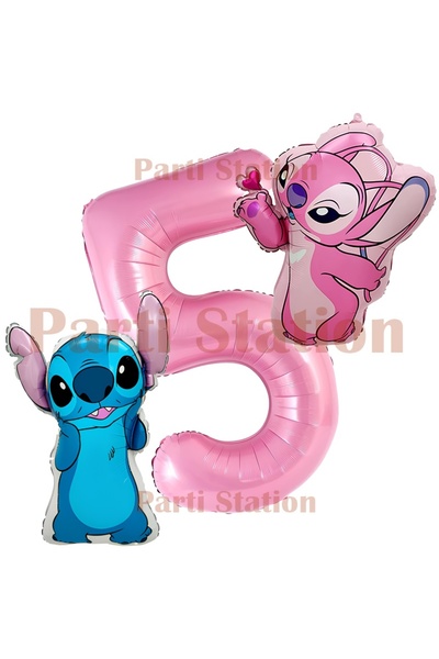 Parti Station مجموعة بالونات أرقام وردية لحفلات أعياد الميلاد لشخصية ليلو وست...