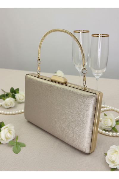 Biçanta Gold Gold Dore Color Matte Scratch Resistant Leather Metal Handle Wedding Engagement Graduation