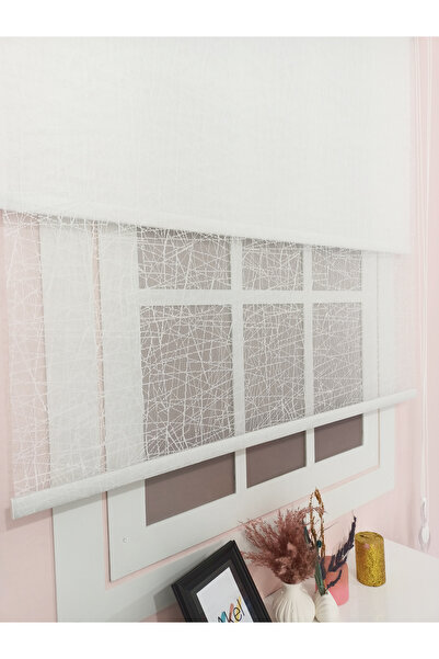 White Rose Design Çift Mekanizmalı Beyaz Çatlak Desenli Tül Stor Perde