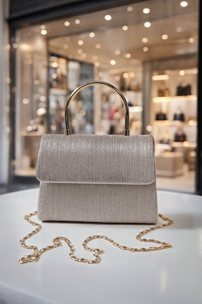 PefyBaby Women's Evening Dress Bag, Silvery, Chain Gold Hand and Shoulder Bag