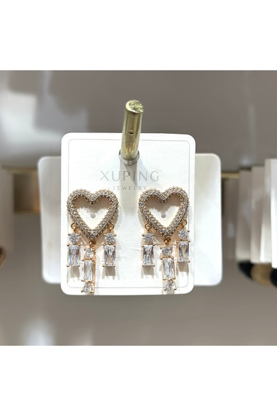 XUPING JEWELRY أقراط متدلية من الفولاذ الذهبي الوردي مرصعة بأحجار الزركون من ...