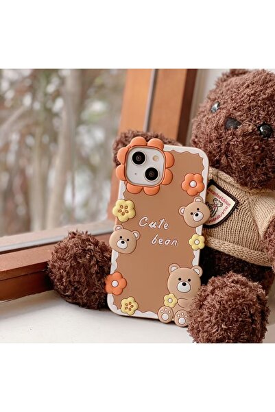 OSG iPhone 15 Compatible Cute Bear and Flower Pattern Shock-Absorbing Premium Luxury Case