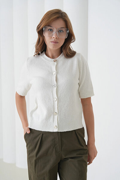 Park Karon Women's Crew Neck Button Closure Wool Blend Glitter Knit Sweater 8643Sw