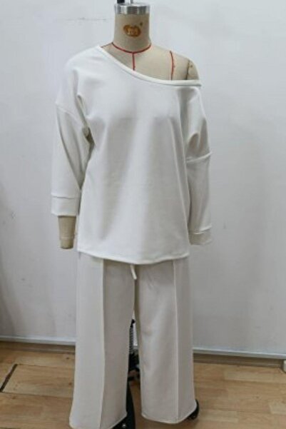 Mossta Off-Shoulder Blouse Waist-Tied Wide-Leg Pants Modal Two-Piece Set - White