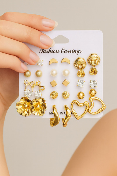 MRK Women's 30-Piece Combination Hoop Earrings Pearl 15 Pairs Set Multiple Earrings