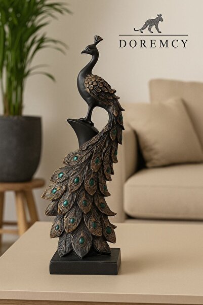 Doremcy 51x20 Büyük Tavuskuşu Biblo – Dekoratif Polyester Lüks Ev Ofis Süs Objeleri