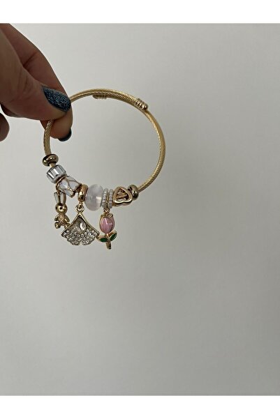 thesecret desire سوار فولاذي بتفاصيل ذهبية – تصميم أنيق مع أشكال الزهور والمر...