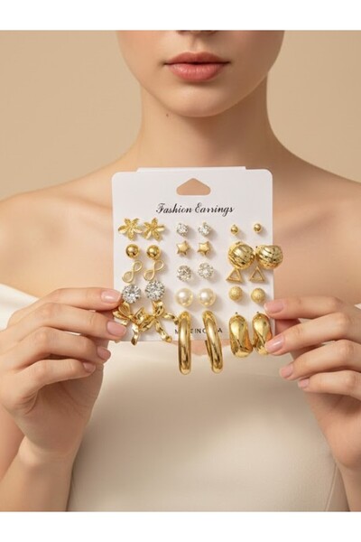 MRK Women's 30-Piece Combination Hoop Earrings Pearl 15 Pairs Set Multiple Earrings