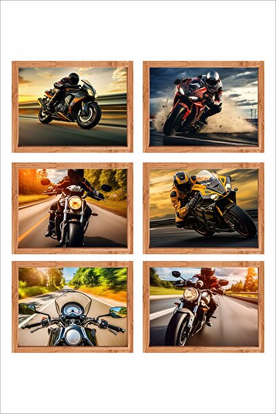 UNT Set de picturi murale cu tematică de conducere a motocicletei din 6 piese...