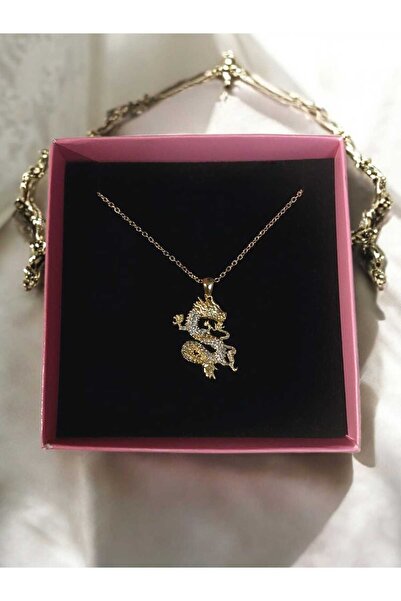 Madam Bikan Gold Renk Zirkon Taşlı Ejderha Kolye