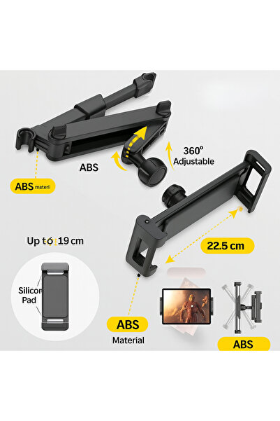 toptantr Çocuklu Aileler İçin Araba Koltuk Arkası 360° Döner Tablet Tutucu