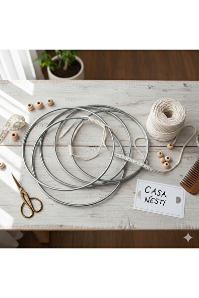 CASA NESTİ Tekli siyah metal 35 cm kasnak halka çember makrome düş rüya kapanı