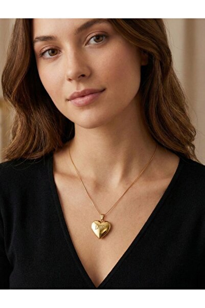 Smoketakı Çelik Kalpli Kapaklı Resimli Kolye - Hiç Çıkarma Kolyesi