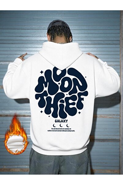 LAYORA Men's Loose Cut Moon Thief Printed Pocket Hooded Sweatshirt, Autumn/Winter