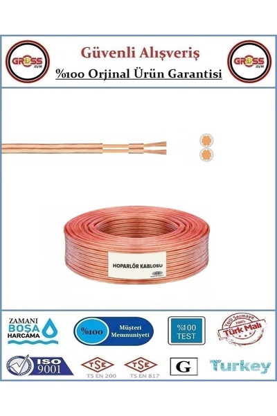 GrossAVM 2x0,75 Hoparlör Tesisat Kablosu - Bitişik Kordon Kablo - 5 Metre - Ş...