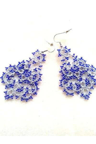 Ileanabiju Silver earrings with blue frilled lace 80 LEI