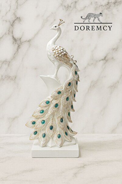 Doremcy 51x20 Büyük Tavuskuşu Biblo – Dekoratif Polyester Lüks Ev Ofis Süs Objeleri
