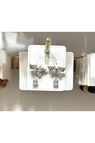 XUPING ATELİER Xuping Zircon Stone Steel Butterfly Earrings