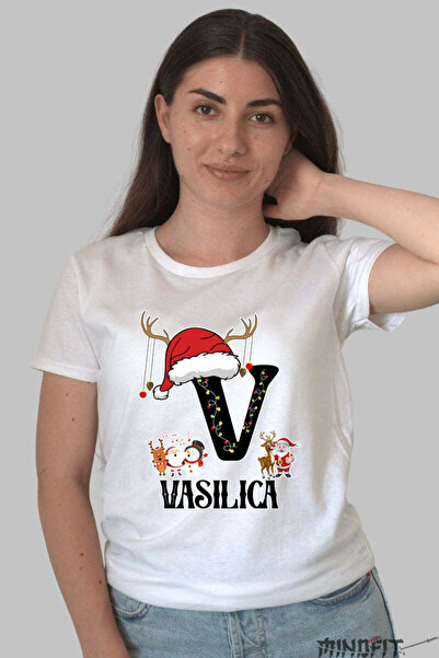 GILDAN Tricou Craciun Vasilica Litera V Cu Reni Si Mosul Femeie