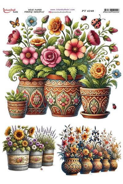 İstanbul Hobi ورق ديكور نحاسي 30x42 سم PT-4248 أزرق بلون الكوبالت ıda زهور