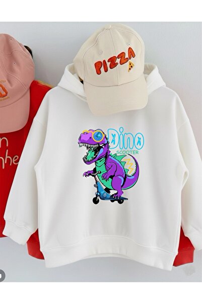 LORVEX Swea pentru copii supradimensionată tricou – Imprimeu cu scuter Dino