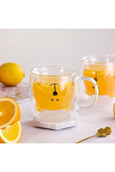 Salestore.ro Cană cu pereți dubli 260 ml, în formă de ursuleț, rezistentă la căldură, pentru băuturi calde/reci, durabilă, transparentă