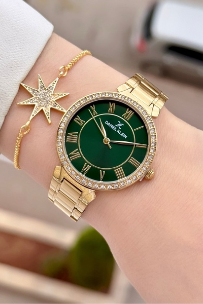 Daniel Klein Kadranı Yeşil Kordonu Altın Renk 2 Yıl Garantili 35 mm Kadın Kol...
