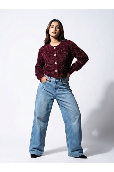 Ceylen Premium Plush Buttoned Crop Women's Cardigan