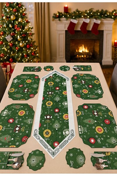 Diva Home 19 Parça Nakışlı Keten Su İtici Yılbaşı Amerikan Servis Supla Seti