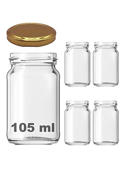 Tanemce 4 Pieces 105 ml Spice Jar Food Confectionery Multi-Purpose Gold Metal Lid 105 Cc Short Glass Jar