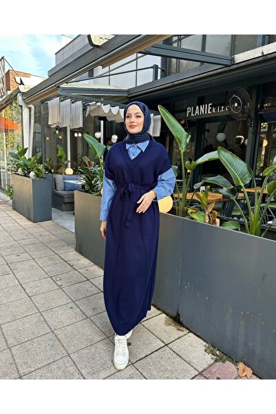 Miraydın Butik Poplin Detailed Knitwear Dress - Navy Blue