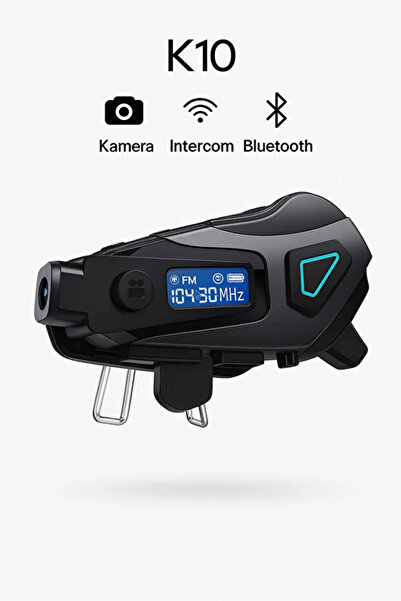 KAZEMTECH K10 Kameralı İnterkom Bluetooth Motosiklet Uyumlu Su Geçirmez Hd Görüntülü İntercom FM-BT